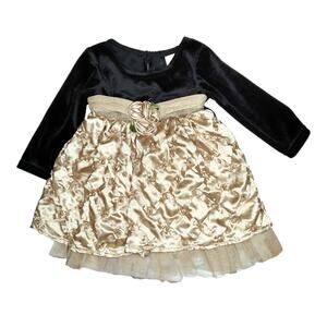 Black Velvet Baby Dress with Gold Roses size 12mo